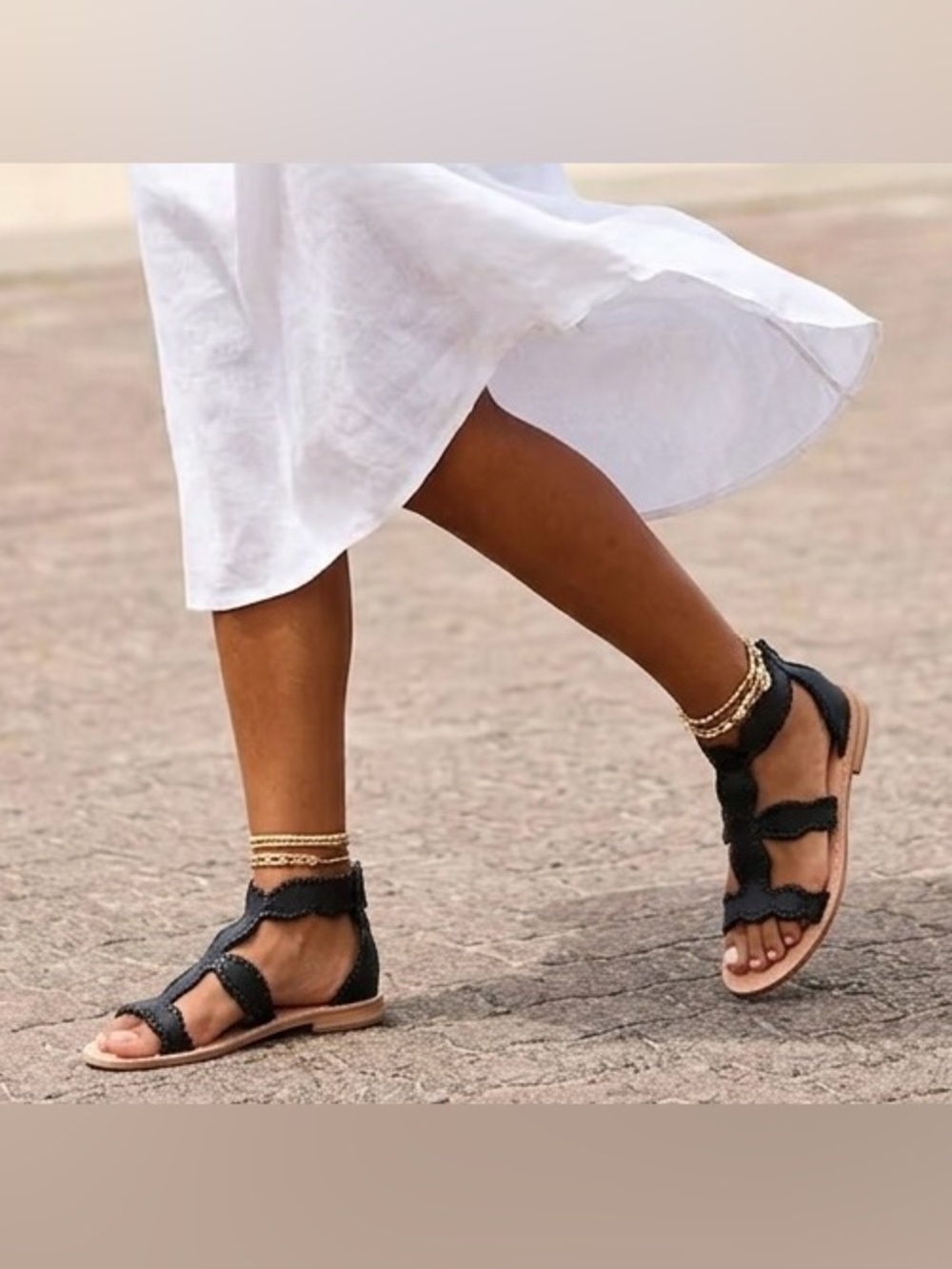 NWOT Jack Rogers BoHo Black Jackie Leather Gladiator Cutout Sandals-8